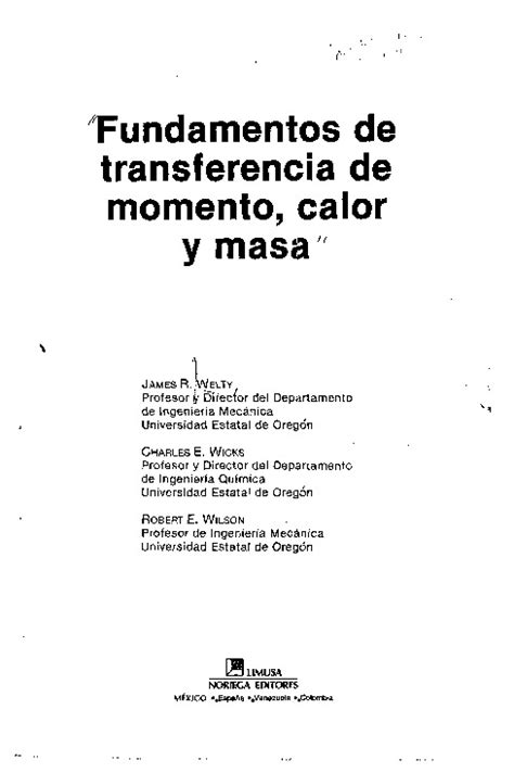 Fundamentos De Transferencia De Momento Calor Y Masa 5ta Edicion James