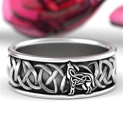 Sterling Silver Celtic Wolf Ring Wolf Wedding Band Celtic Etsy Wolf