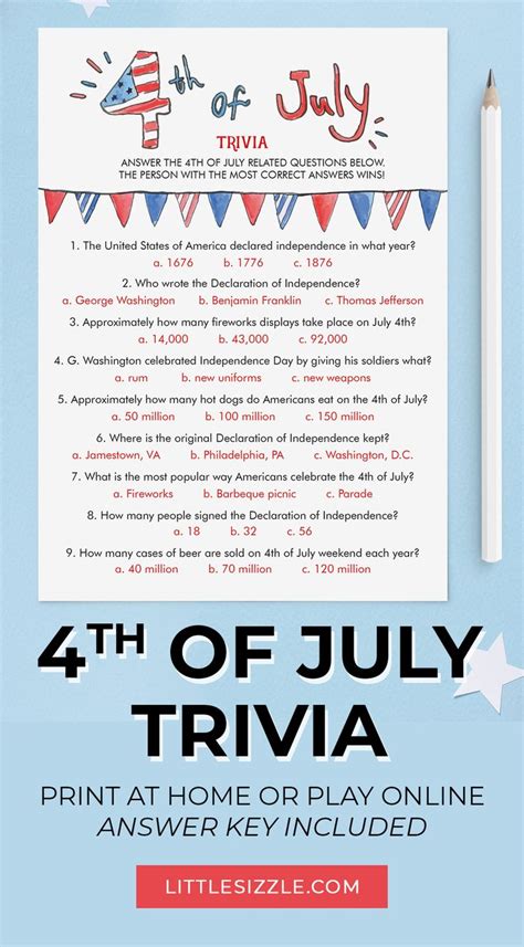 Free Printable Th Of July Trivia Questions And Answers