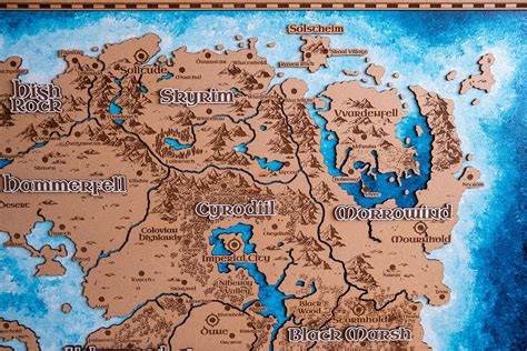 Imperial Realm 3D Wood Map Tamriel Wood Map Gift For Him Tamriel Map