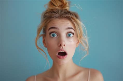 Premium Photo A Woman With Blue Eyes And Blonde Hair Is Looking Surprised