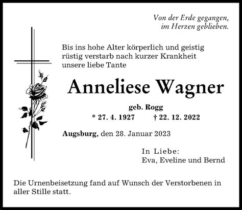 Traueranzeigen Von Anneliese Wagner Augsburger Allgemeine Zeitung