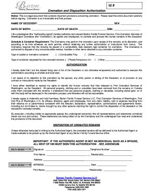 Fillable Online Cremation And Disposition Authorization Fax Email Print