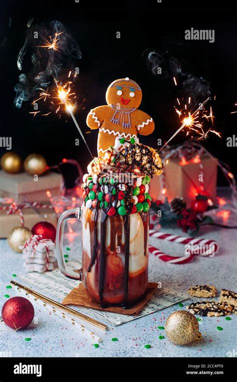 Christmas Freak Shake With Sparkler Bengal Lights Topping With