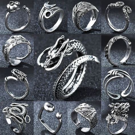 Adjustable Vintage Silver Color Punk Dragon Rings For Men Women Biker