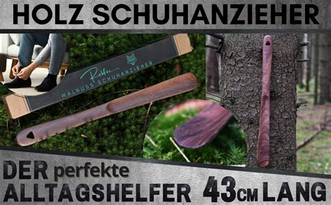 Robfox Holz Schuhlöffel I 43 cm LANG EXTRA STABIL I Langer Walnuss