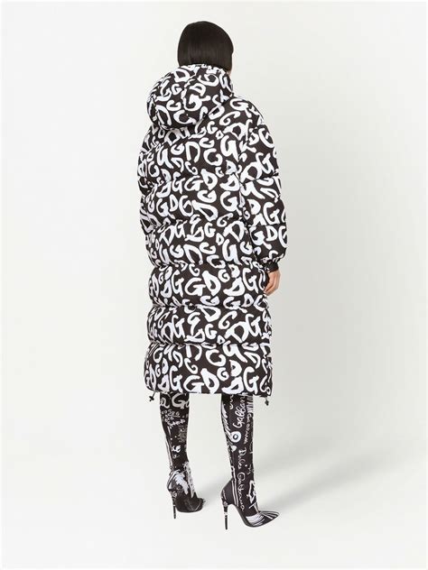 Dolce And Gabbana Logo Print Hooded Zip Up Coat Black Farfetch