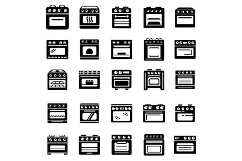 Oven Stove Fireplace Icons Set Simple Style 492391 Icons Design