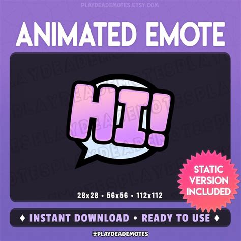 Animated Hi Emote Animated Static Version Included Pastel Purple Pink