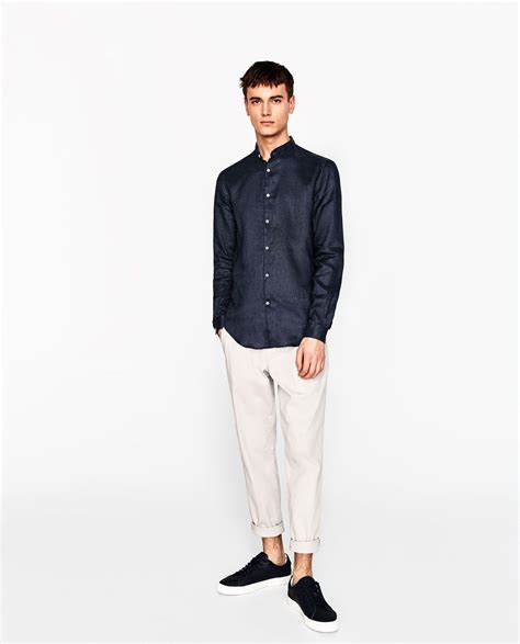 Zara Rebajas Camisa Lino Cuello Mao Ropa De Hombre Camisas