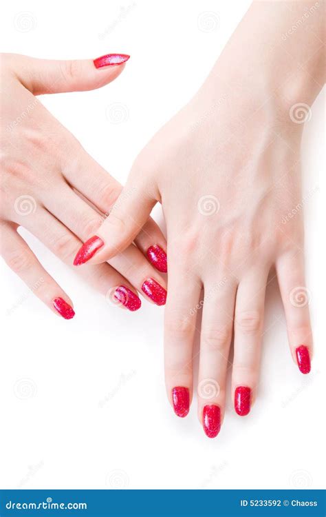 Belles Mains De Femme Avec Les Clous Rouges Photo Stock Image Du