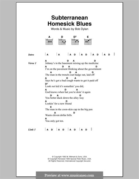 Subterranean Homesick Blues by B. Dylan - sheet music on MusicaNeo