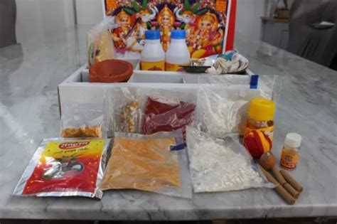 LAXMI GANESHA PUJA Thali Diwali Pooja Kit Ganga Jal Diya Janeu Kamal