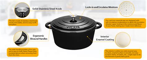 Velaze 7 5 Qt Dutch Oven Pot With Lid Enameled Cast Iron Dutch Oven With Dual Handles For