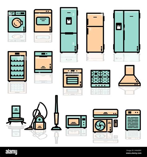 Editable Stroke Cartoon Style Home Appliances Color Line Icon Set Vector Illustration Stock