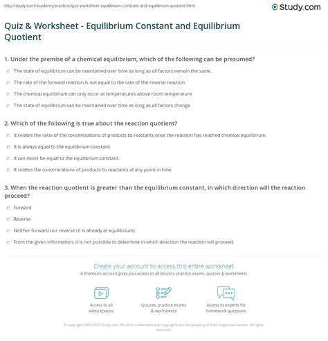 Equilibrium Constant Worksheet With Answers