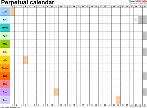 Calendar Spreadsheet Template within Perpetual Calendars 7 Free ...