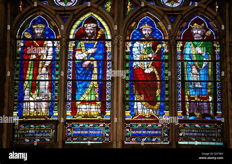 Medieval Gothic Stained Glass Window Showing The Kings Of France The