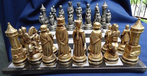 Vintage Medieval Knights Chess Set Pewter W/Marble Board Clean Set ...