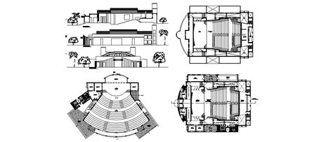 Auditorium Hall Of College Elevation Section And Distribution Plan