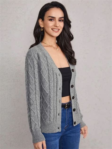 Shein Raglan Sleeve Cable Knit Cardigan In 2022 Cable Knit Cardigan