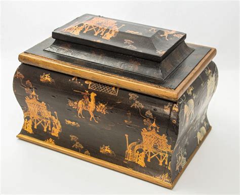 English Regency Oriental Black Lacquer Chinoiserie Chest Jewelry Box