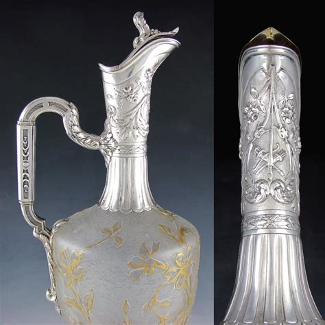 Antique Art Nouveau French Sterling Silver Cameo Glass Claret Jug Decanter Ebay