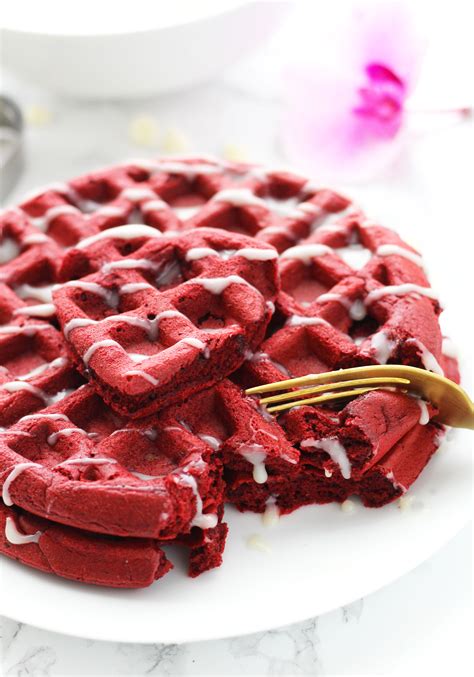 Red Velvet Waffles With White Chocolate Glaze 3 Yummy Tummies