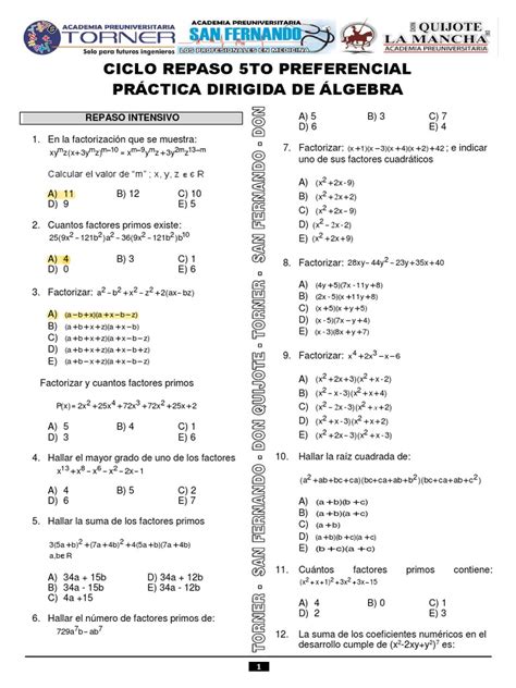 Algebra Ejercicios Propuestos 1 Pdf Factorización Matemáticas