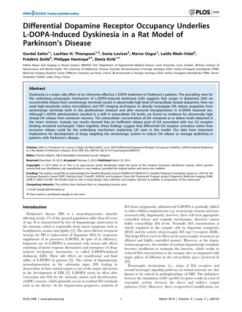 Pdf Differential Dopamine Receptor Occupancy Underlies L Dopa Induced