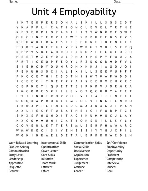 Unit 4 Employability Word Search Wordmint