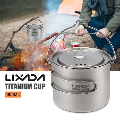 Lixada Portable Hanging Camping Pot 900ml Titanium Cup Pot Water Cup