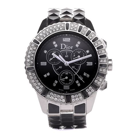 Christian Dior Stainless Steel Ceramic Diamond 38mm Chronograph