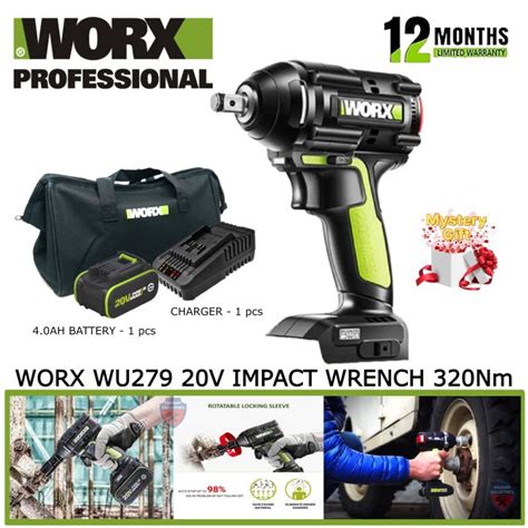 Worx 20v Wu279 Cordless 1 2 Impact Wrench 320nm Brushless 1b1c Lazada