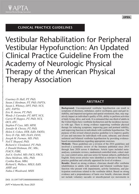 Pdf Vestibular Rehabilitation For Peripheral Vestibular Hypofunction