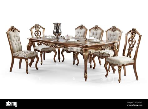 Classic dining table isolated on white background Stock Photo - Alamy