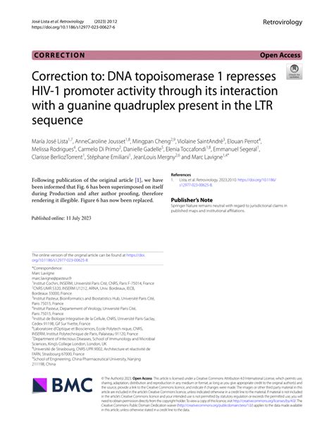 Pdf Correction To Dna Topoisomerase Represses Hiv Promoter