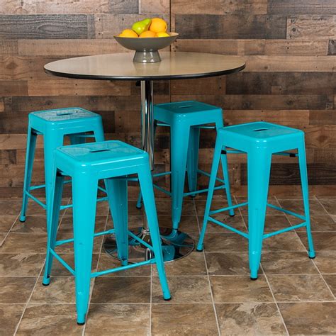 4 Pack 24 High Metal Indoor Counter Bar Stool Stackable Stool Teal