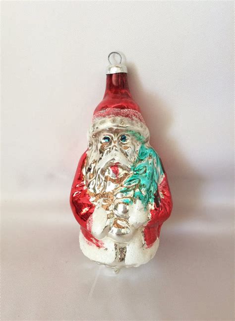 Vintage Glass Christmas Ornament German Santa Holding Tree, Figural Glass Ornaments, Vintage ...