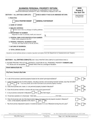 Fillable Online BUSINESS PERSONAL PROPERTY RETURN Form 2 2020