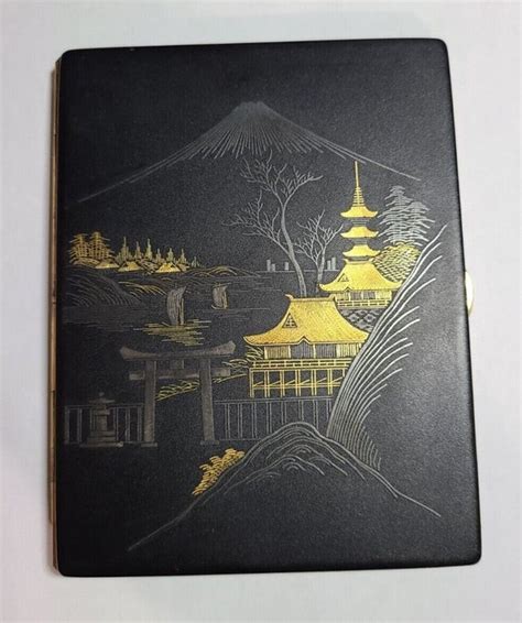 Vintage Amita Damascene Cigarette Case Mount Fuji Sce Gem