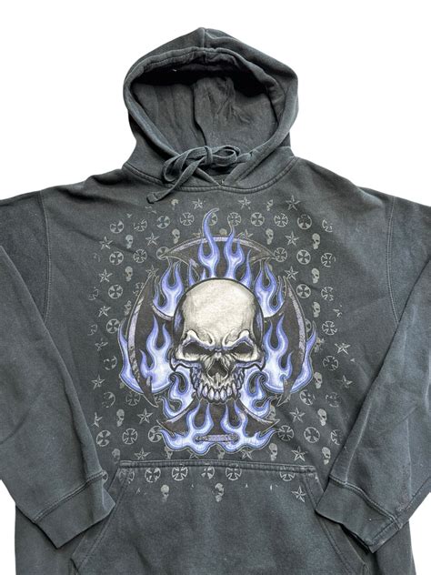 2000s Baggy Hoodie Mens M Vintage Y2K ODM Skeleton Sk… - Gem
