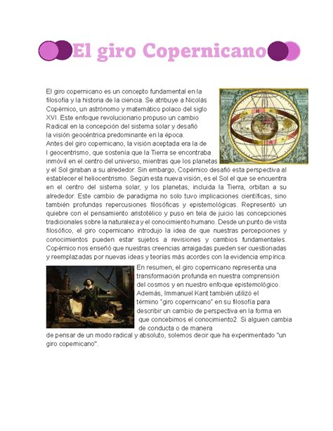 Filosofia Resumen El Giro Copernicano El Giro Copernicano Es Un