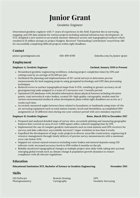 Geodetic Engineer Resume (CV) Example and Writing Guide