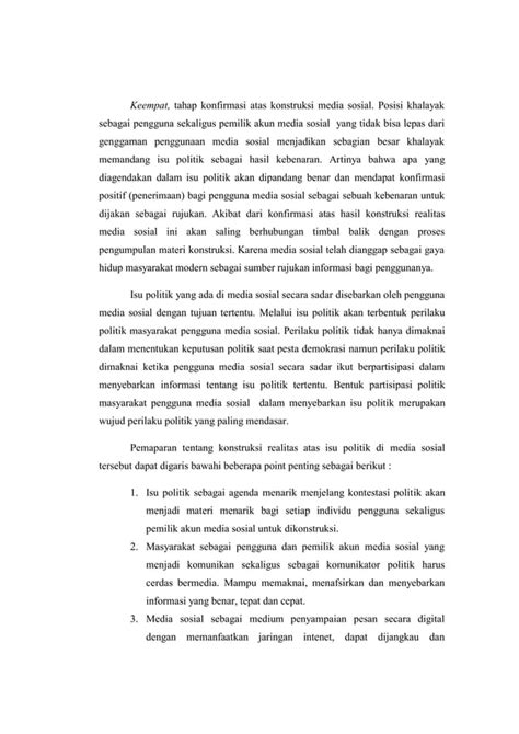 Isu Politik Di Media Sosial Perspektif Konstruksi Realitas Media Pdf