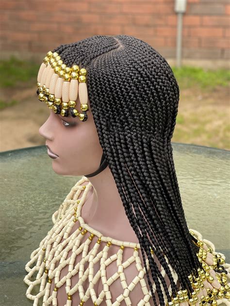 Braided Wig Beaded Wig Wigs For Black Women Etsy