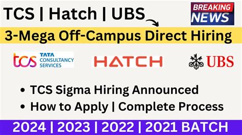 TCS Sigma Off Campus Hiring HATCH UBS Mega Hiring 2024 2023