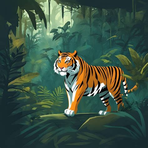 Premium Photo Tiger In The Jungle Digital Art