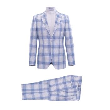 White Blue Big Check 2PC Suit Jacket Trouser Esclot Tailoring London