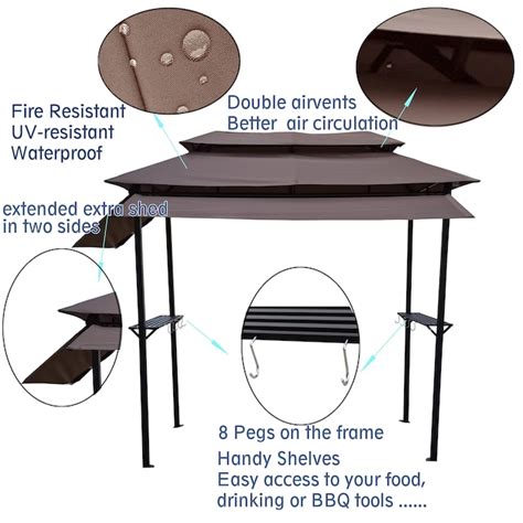 Bayfeve 8 Ft X 4 Ft Outdoor Grill Gazebo Rectangle Light Brown Metal